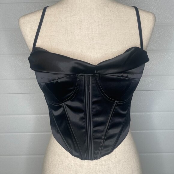Tops - Black Silky Bustier Black